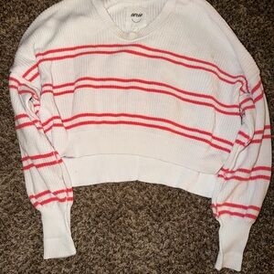 Aerie Women's White and Red Striped Sweater